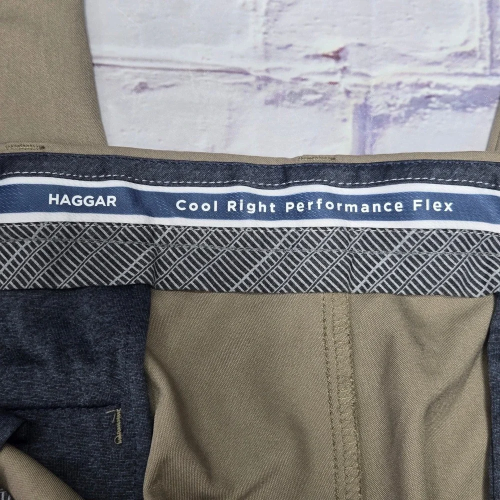 Haggar Pants Khaki Cool Right Performance Flex Straight Fit Dress Golf Men 38x29